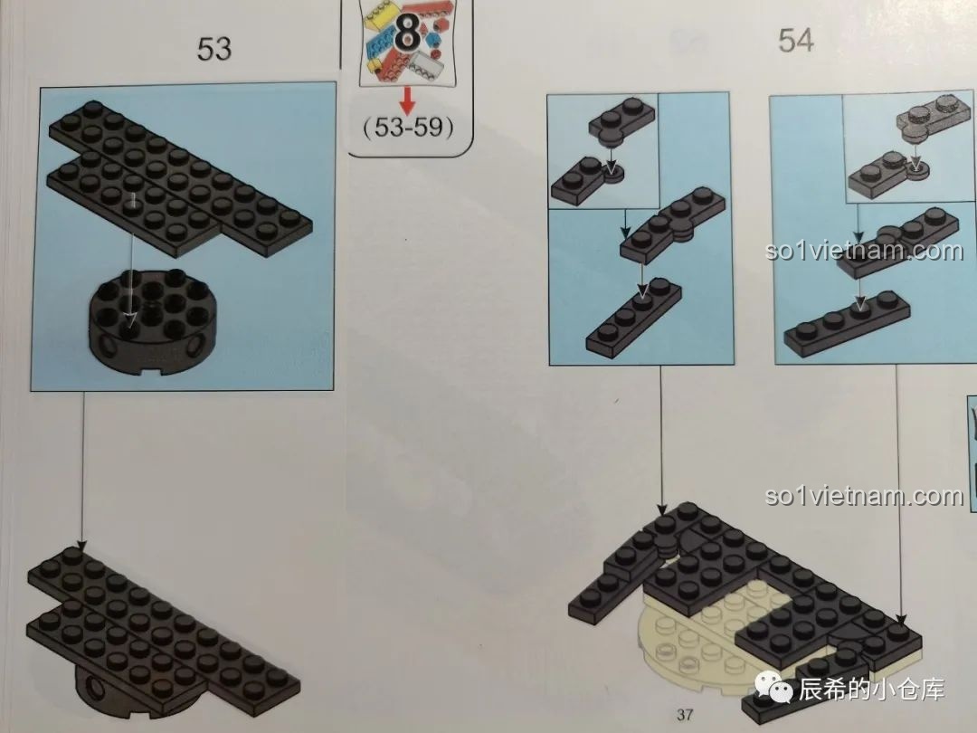 Trang hướng dẫn lắp ráp phần tháp pháo của xe tăng Sluban M38-B0851, một trong những bước cuối cùng.