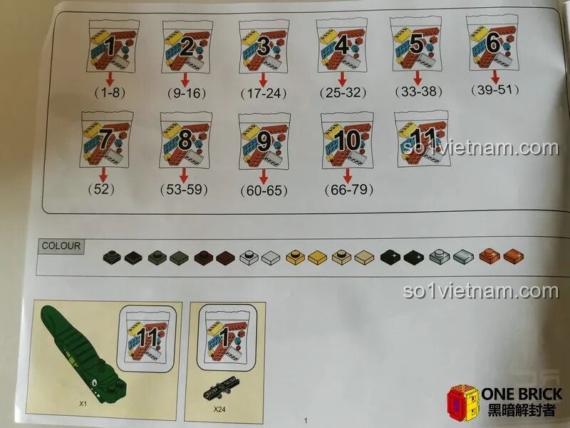 Sách hướng dẫn của Sluban M38B0851 chỉ rõ các bước lắp ráp tương ứng với từng túi gạch được đánh số, rất dễ theo dõi.