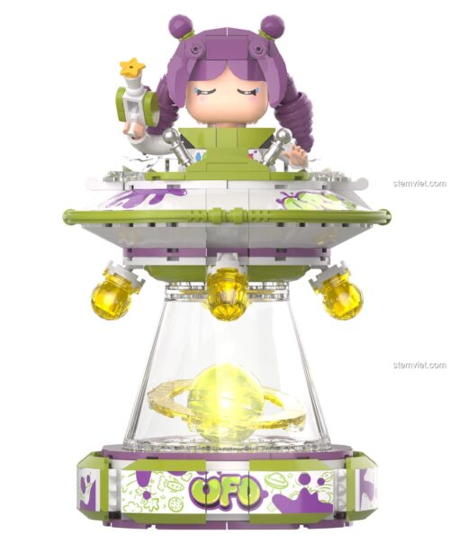 Bộ lắp ghép iambrick 30202 đèn ngủ UFO và phi hành gia trên nền trắng, thể hiện rõ các chi tiết tinh xảo.
