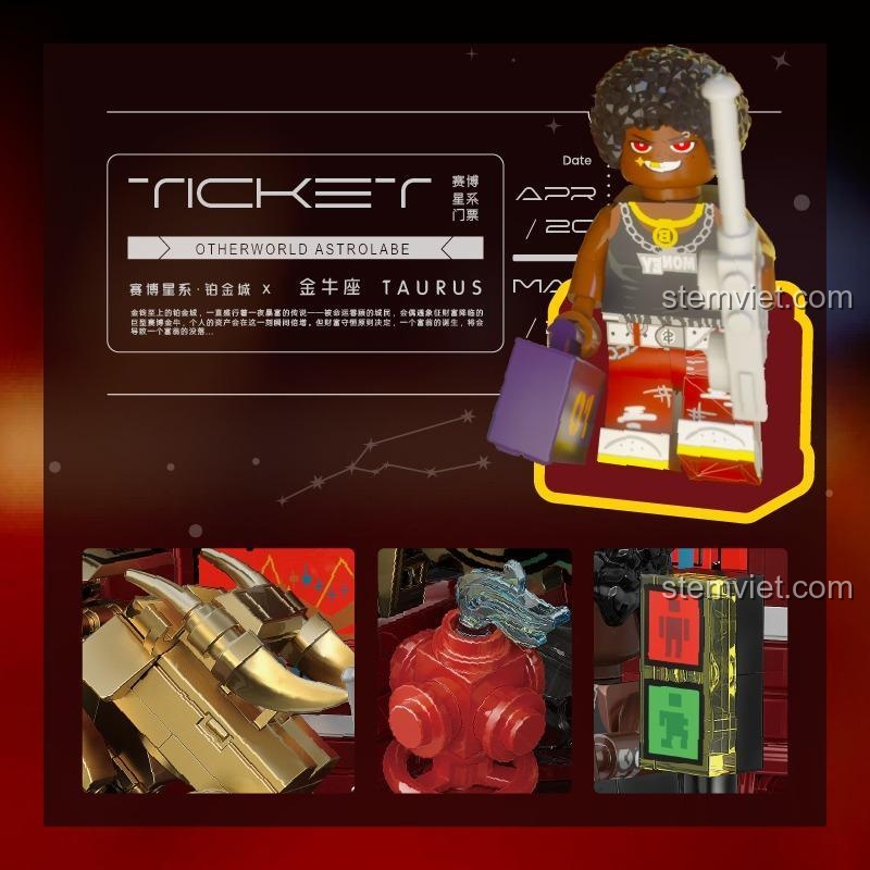 Minifigure nhân vật Kim Ngưu và các chi tiết độc đáo trong bộ đồ chơi lắp ghép iBlock 2001. Món quà sáng tạo cho bé.