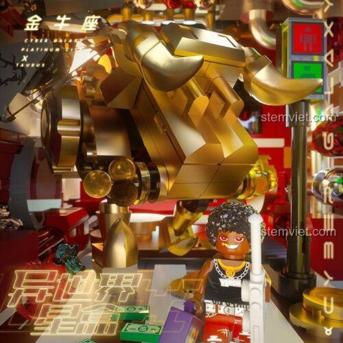 Cận cảnh Robot Kim Ngưu và minifigure trong bộ đồ chơi mô hình iBlock ib2001-1. Thiết kế Cung Hoàng Đạo ấn tượng, giá tốt.