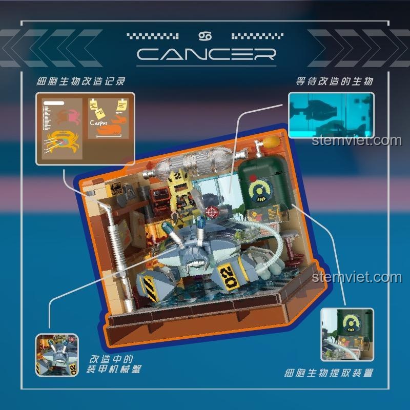 Chi tiết các tính năng của bộ xếp hình Cung Hoàng Đạo Cự Giải, mô hình phòng thí nghiệm sinh học.