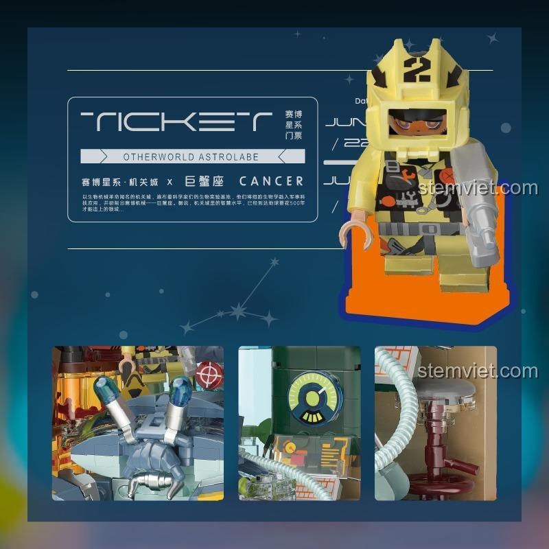 Minifigure phi hành gia và các bộ phận chi tiết của set đồ chơi iBlock Cự Giải ib2001-2.