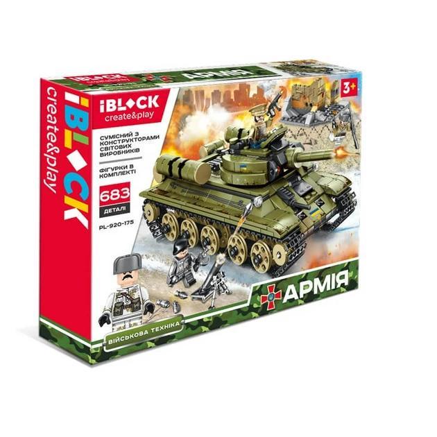 iBlock PL-920-175 Xe tăng T-34 Liên Xô, bộ đồ chơi lắp ráp quân sự cho bé trai 6 tuổi, 683 chi tiết, màu xanh lá, tương thích LEGO®