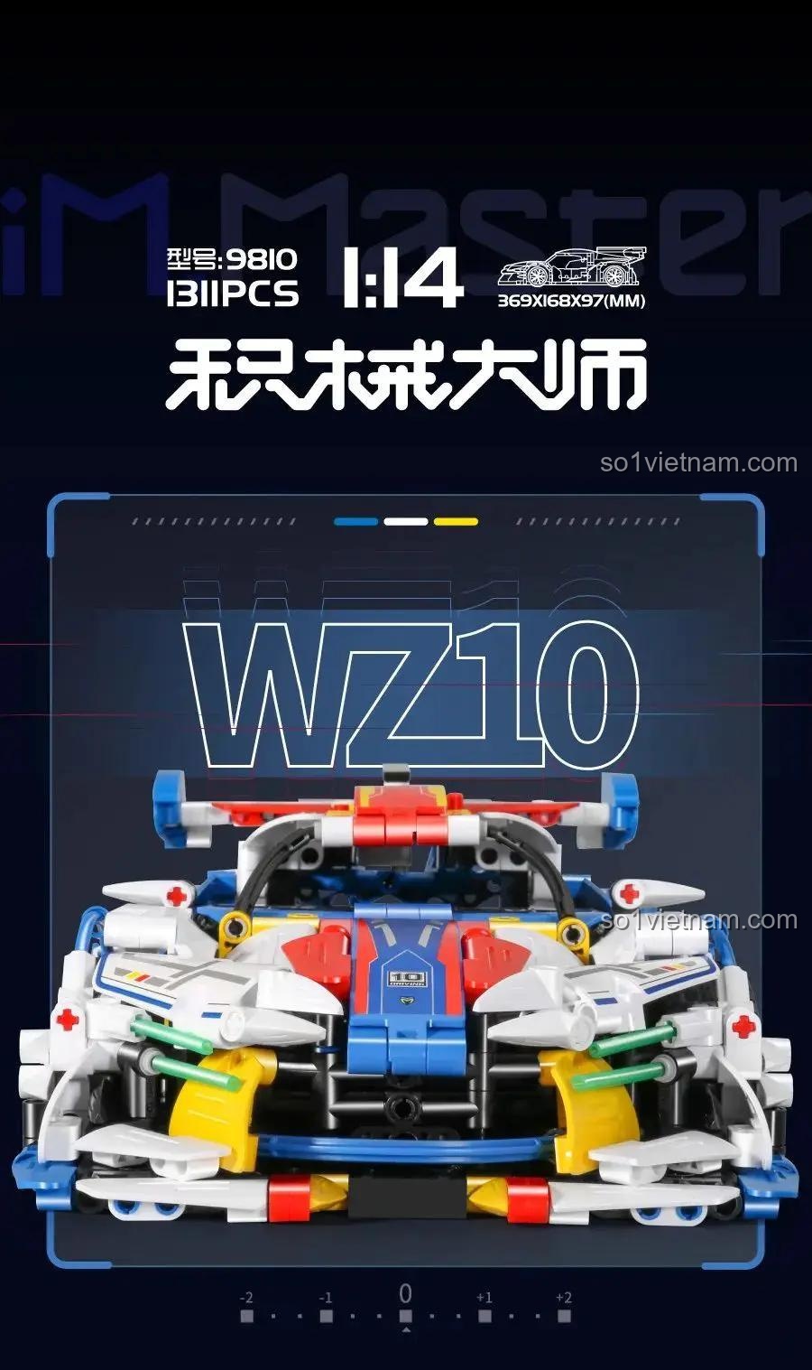 bộ đồ chơi IM.Master, đồ chơi lắp ghép Qihui, thông số kỹ thuật chi tiết của siêu xe Apollo WZ10 9810, tỉ lệ 1:14, 1311 chi tiết, phù hợp con trai 8 tuổi
