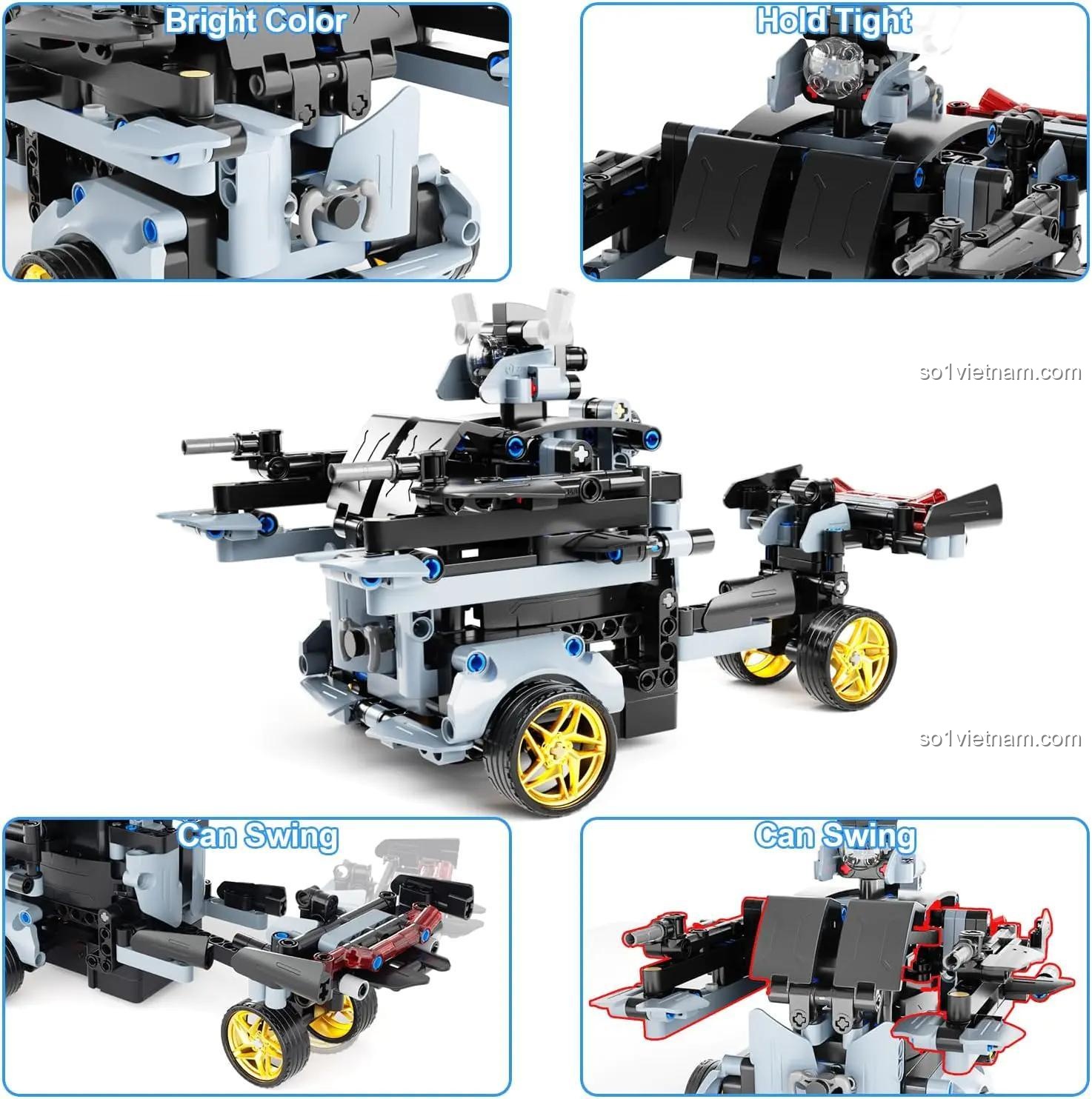 Mô hình Siêu xe Porsche Cơ khí QIHUI 8043 biến hình robot, chi tiết khớp xoay linh hoạt, màu sắc tươi sáng, đồ chơi tư duy cho bé trai 8 tuổi