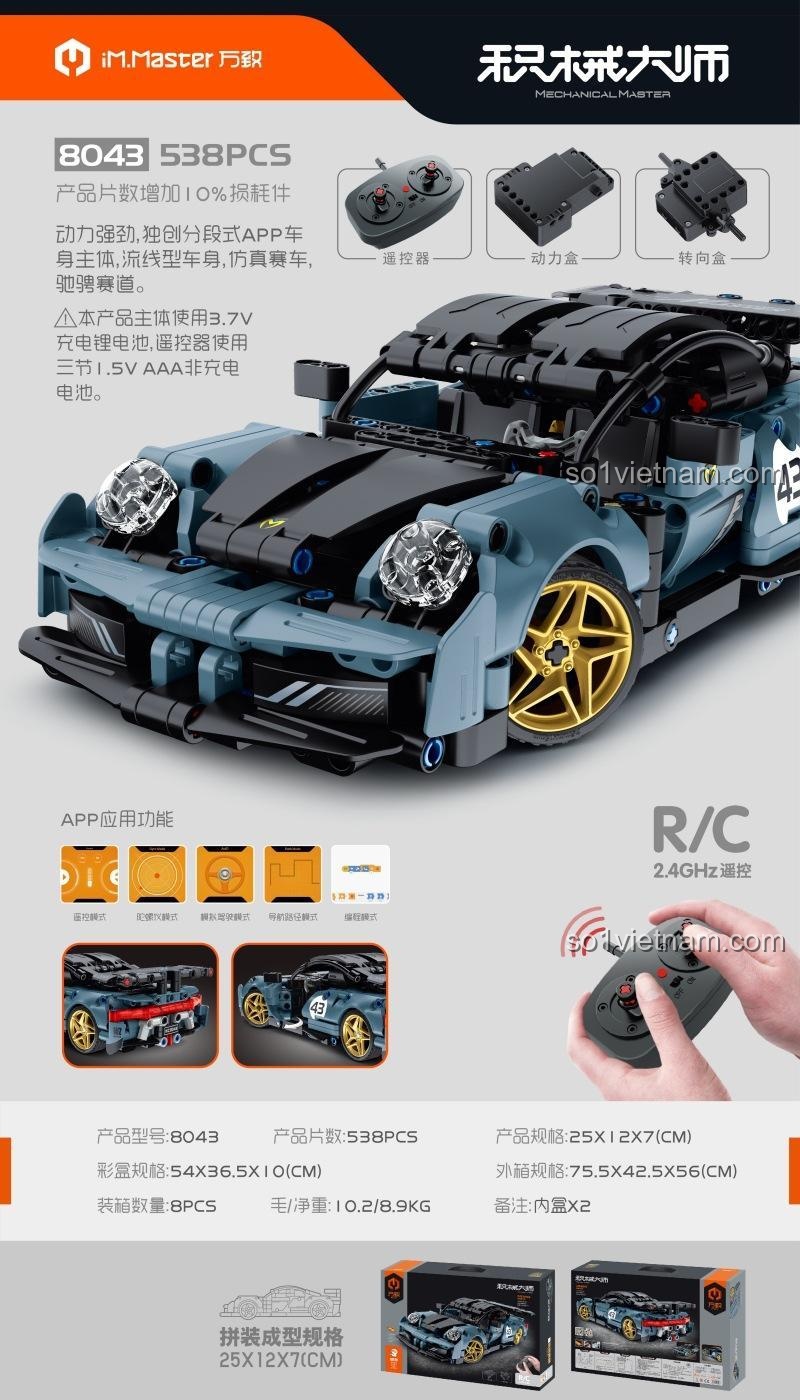 Hộp sản phẩm bộ lắp ghép IM.Master 8043 Mô hình Siêu xe Porsche Cơ khí, 538 chi tiết, điều khiển từ xa, kích thước hộp 54x36.5x10cm, giá rẻ