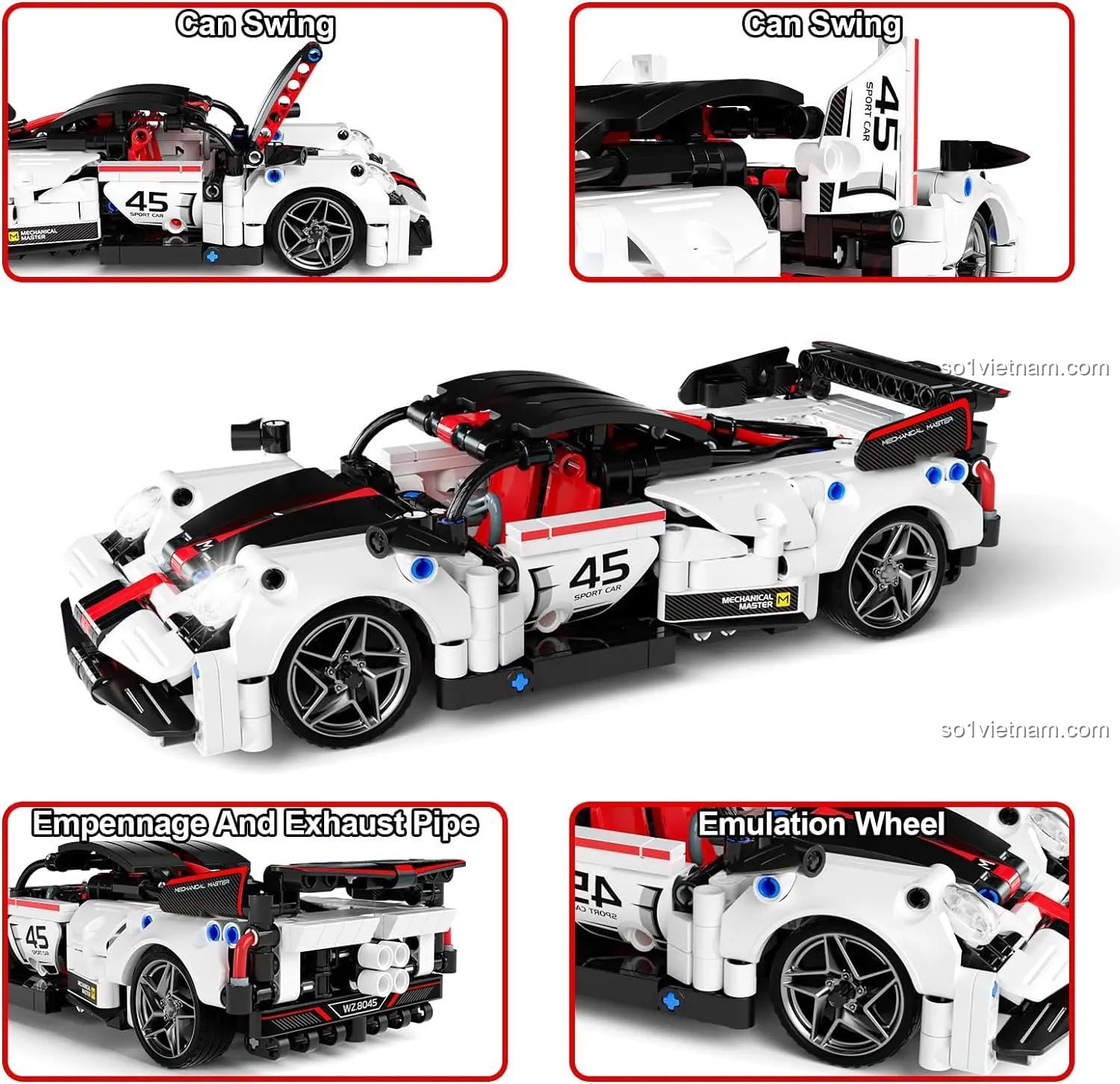 Siêu xe Pagani Zonda QIHUI, chi tiết cửa, cánh gió, ống xả và bánh xe mô phỏng, chất lượng cao cho bé trai 8 tuổi.