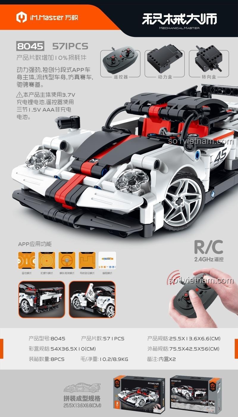IM.Master 8045 Siêu xe Pagani Zonda, ảnh hộp sản phẩm với thông số chi tiết, đồ chơi lắp ráp cho bé trai 8 tuổi, giá tốt.