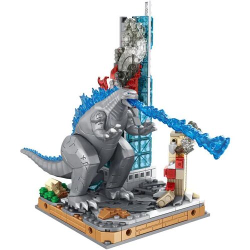 Mô hình Godzilla phun tia năng lượng xanh từ bộ đồ chơi inbrixx 687201 Godzilla vs. Kong Trận Chiến Đô Thị