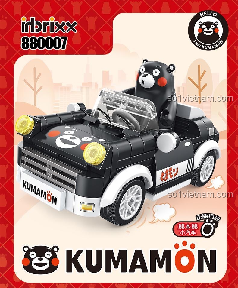 Bộ đồ chơi inbrixx 880007 Xe Ô Tô Kumamon, có logo hãng và chứng nhận bản quyền, đồ chơi lắp ráp chất lượng cao