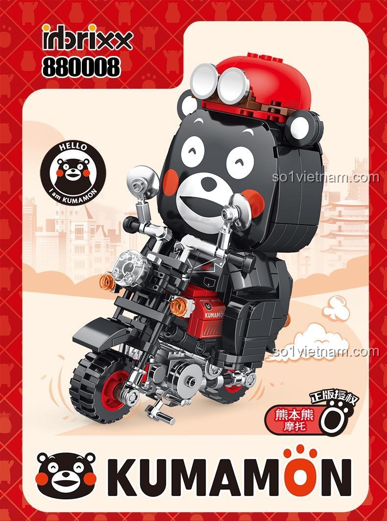 Hộp đồ chơi lắp ráp Inbrixx 880008 Xe mô tô Kumamon, có logo Kumamon và thông tin bản quyền, bộ lắp ghép Gấu Kumamon giá tốt