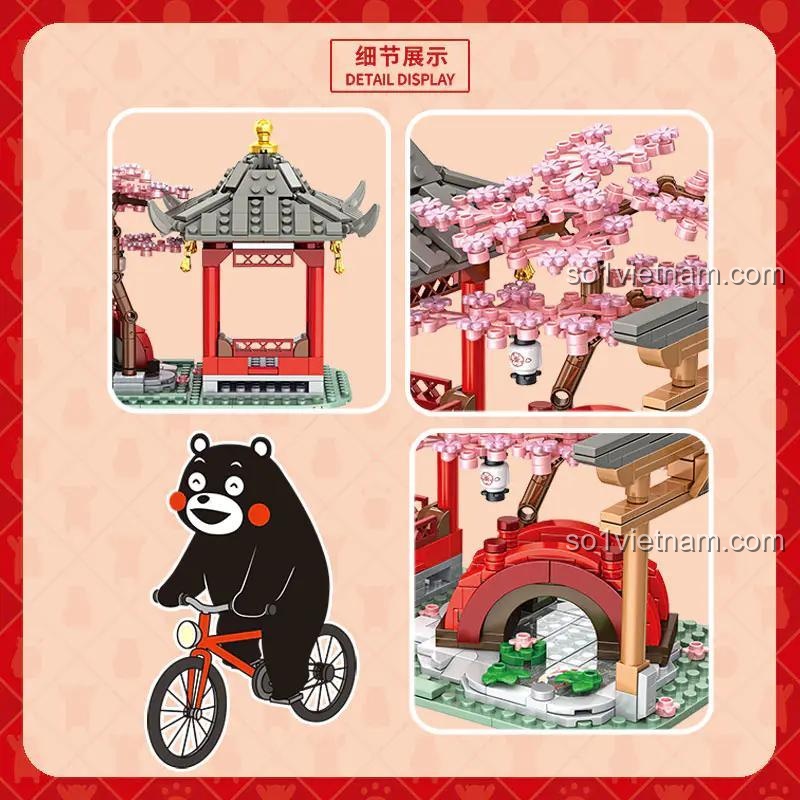 Gấu Kumamon và công viên Inbrixx, bộ lắp ghép 880011, chi tiết mô hình công viên hoa anh đào Kumamon tinh xảo, đồ chơi lắp ráp chất lượng cao, giá tốt cho bé 6 tuổi