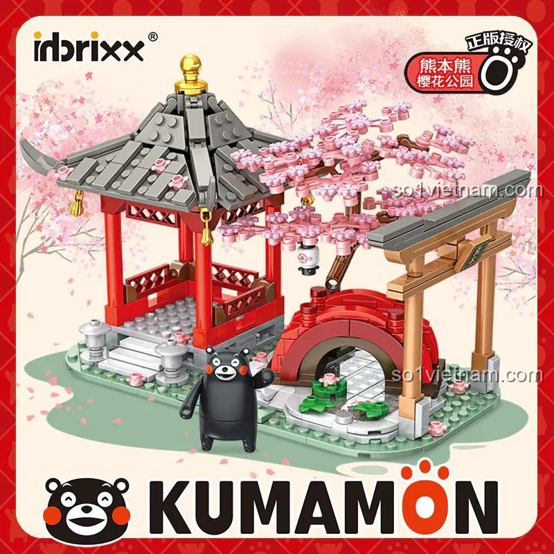 Hộp đồ chơi lắp ráp Inbrixx 880011, bộ xếp hình Mô hình công viên Kumamon, đồ chơi mô hình Cảnh quan hoa anh đào Kumamon chất lượng cao, quà tặng cho bé 6 tuổi