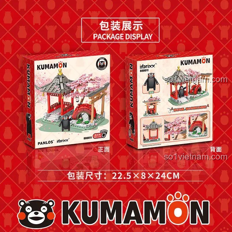 Kích thước hộp đồ chơi Inbrixx 880011, đồ chơi lắp ráp Công viên hoa anh đào Kumamon, bộ xếp hình Inbrixx, đồ chơi mô hình cho bé trai bé gái 6 tuổi