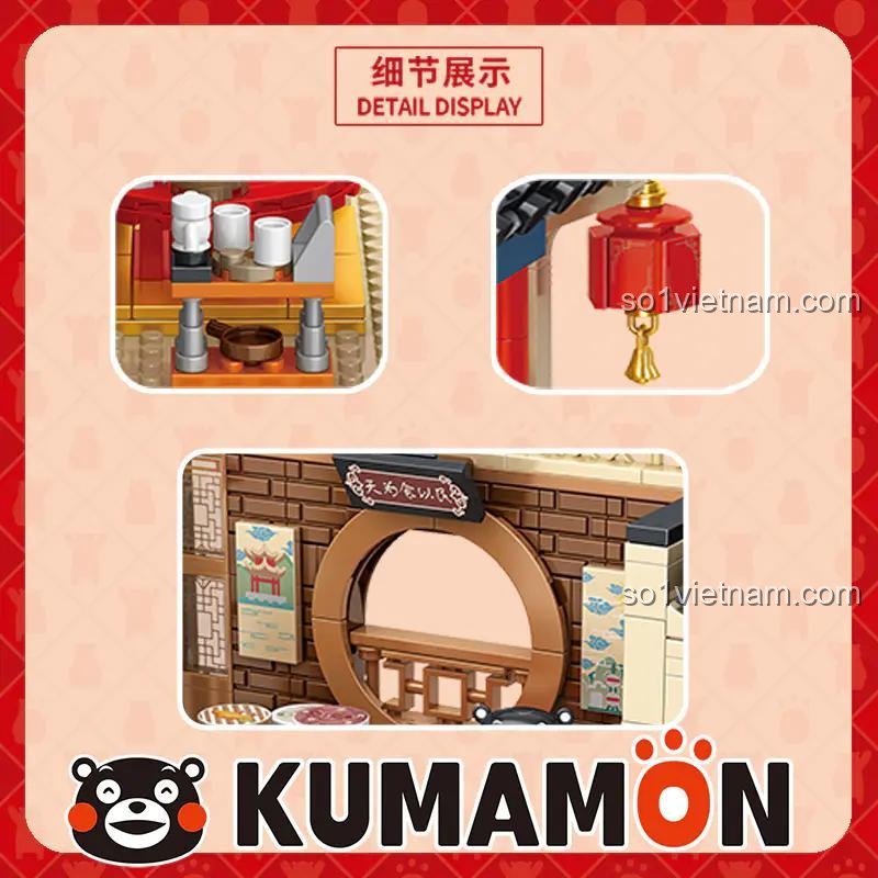 Mô hình Quán Trà Sáng Kumamon Inbrixx 880012, chi tiết nội thất tinh tế, đồ chơi xây dựng chất lượng, phù hợp bé trai bé gái 6 tuổi.