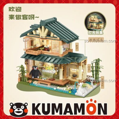 đồ chơi mô hình inbrixx 880018 Ngôi nhà Nhật Bản Kumamon có hiệu ứng đèn LED, mô hình nhà Nhật Bản cho bé gái 6 tuổi, giá rẻ