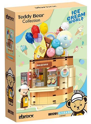 Hộp trước bộ đồ chơi Cửa Hàng Kem Macaron Của Gấu Teddy inbrixx 881201, món quà dễ thương cho bé gái 6 tuổi.