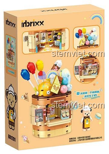 Hộp sau đồ chơi mô hình Tiệm Kem Gấu Bông Dễ Thương inbrixx 881201, hiển thị các chi tiết và góc nhìn khác của cửa hàng.