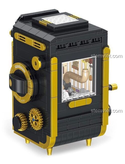 đồ chơi mô hình Máy ảnh retro inbrixx 882003, chi tiết mặt sau với khoang phim giả lập, quà tặng sáng tạo cho bé trai.