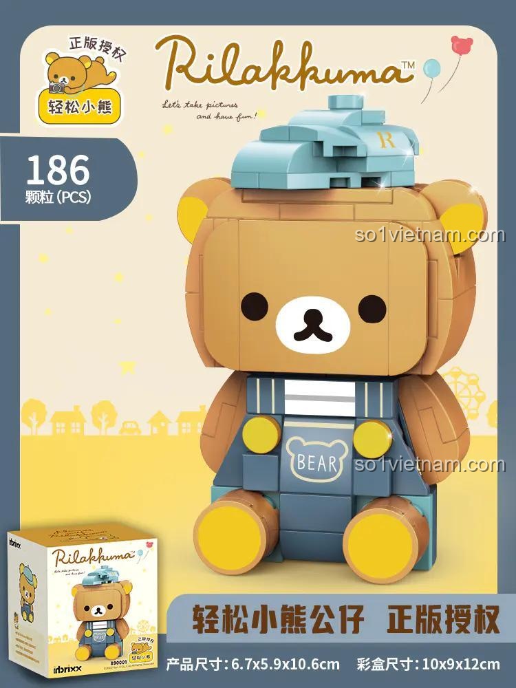 Poster bộ xếp hình Gấu Rilakkuma inbrixx 890001, đồ chơi mô hình 186 mảnh cho bé gái, chất lượng cao.
