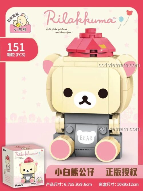 Mô hình Gấu Trắng Korilakkuma inbrixx 890002, đồ chơi lắp ráp đáng yêu cho bé gái 6 tuổi, giá rẻ.