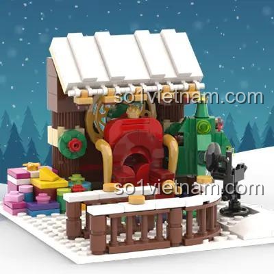 Mô hình khu vực chụp ảnh với Ông Già Noel từ sách hướng dẫn xếp hình ISBN9781091708532, tạo không khí lễ hội, phù hợp bé gái 8 tuổi, giá hời.