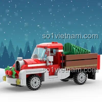 Mô hình xe tải cổ điển từ sách hướng dẫn lắp ráp Hướng Dẫn Xây Dựng Làng Giáng Sinh, chi tiết chân thực, cho bé trai 8 tuổi, giá trị cao.