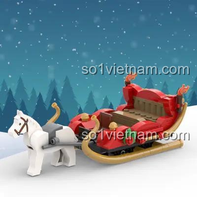 Mô hình xe trượt tuyết ngựa kéo từ sách Hướng Dẫn Xây Dựng Làng Giáng Sinh 8532, mang không khí Giáng Sinh, cho bé trai và bé gái 8 tuổi, chất lượng tốt.