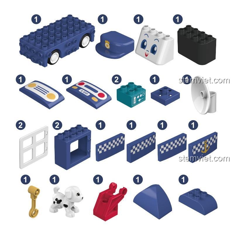 Các khối lắp ghép Xe Cảnh Sát Biến Hình 3 trong 1 JAKI BT0002-1, 23 mảnh lớn an toàn, đồ chơi giáo dục cho trẻ mầm non.