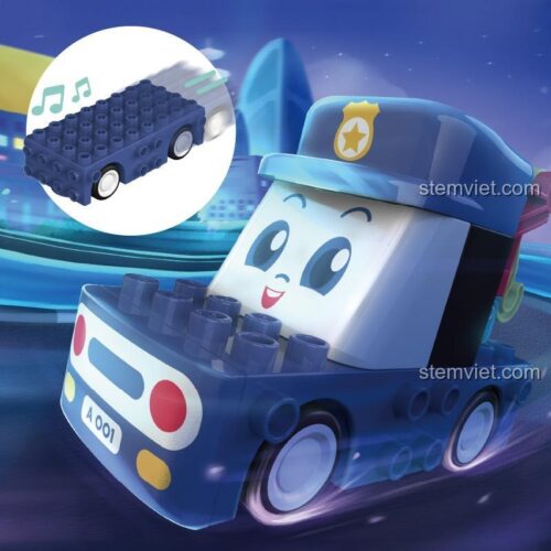 Đồ chơi lắp ráp JAKI BT0002-1 Xe Cảnh Sát Ngộ Nghĩnh có âm thanh vui nhộn, phù hợp bé trai mầm non.