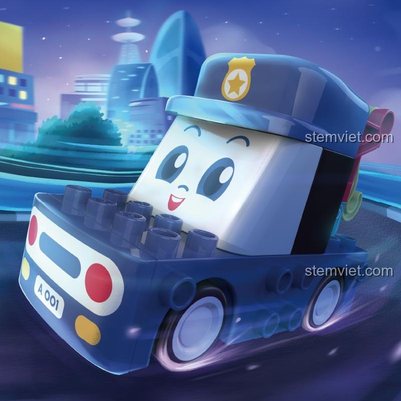 Bộ đồ chơi BT0002-1 Xe Cảnh Sát Biến Hình đang chạy, đồ chơi xây dựng phát triển tư duy cho bé trai.