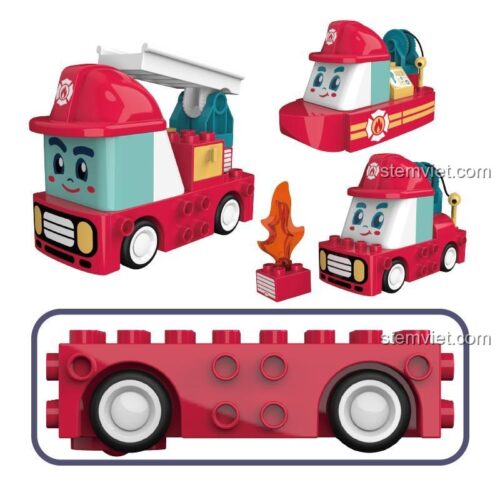 Đồ chơi xây dựng Xe cứu hỏa biến hình JAKI BT00022, bộ lắp ghép xe cứu hỏa cho bé trai 2 tuổi, chất lượng cao, thể hiện các mẫu lắp được.