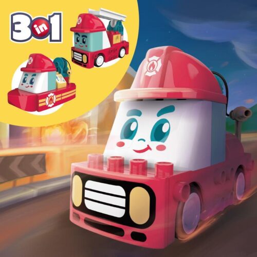 Bộ lắp ghép Xe cứu hỏa mini JAKI BT0002-2, đồ chơi lắp ráp xe cứu hỏa ngộ nghĩnh cho bé trai 2 tuổi, giá tốt, có ảnh hộp sản phẩm.