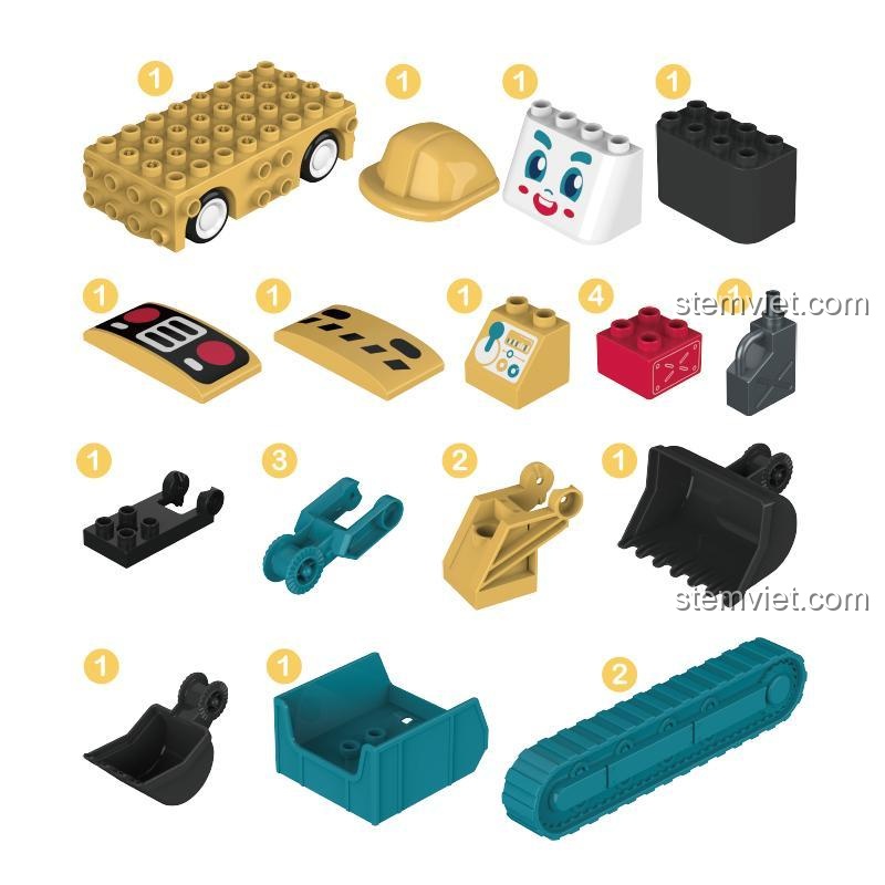 Các mảnh ghép chi tiết của bộ đồ chơi mô hình Xe công trình JAKI BT0002-3, giúp bé trai 1 tuổi dễ dàng lắp ráp và phát triển kỹ năng.