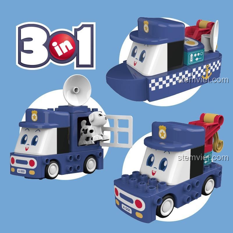 Đồ chơi lắp ghép Xe Cảnh Sát Biến Hình JAKI BT0003-1, bộ lắp ghép cảnh sát cho bé trai và bé gái 1 tuổi, giúp bé khám phá sáng tạo