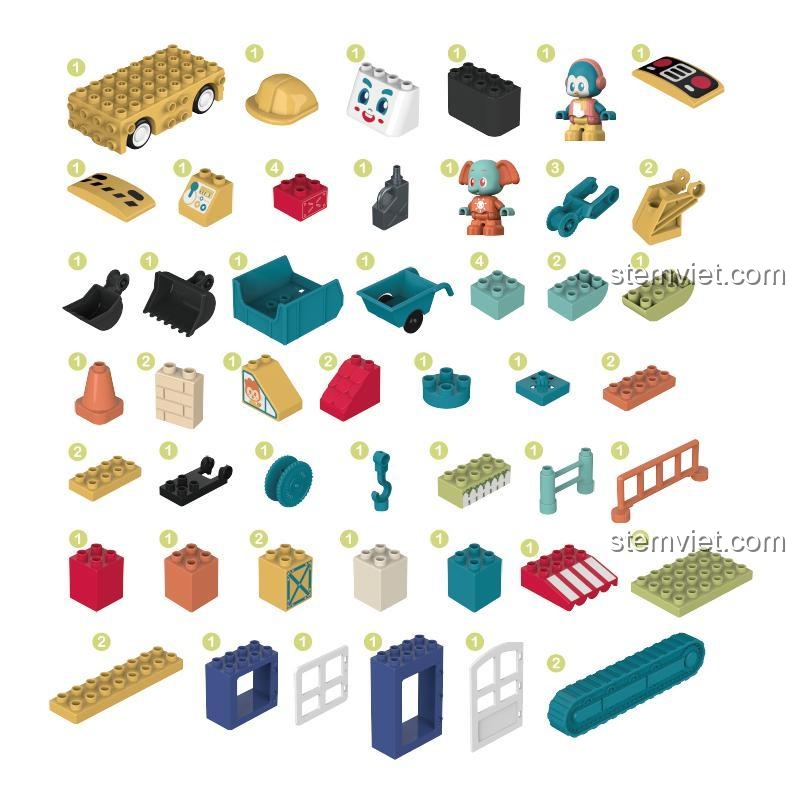 Các mảnh ghép của bộ đồ chơi JAKI BT0003-3 Đội Xe Công Trường: Công Trường Lắp Ghép, chất liệu nhựa an toàn ABS cao cấp.