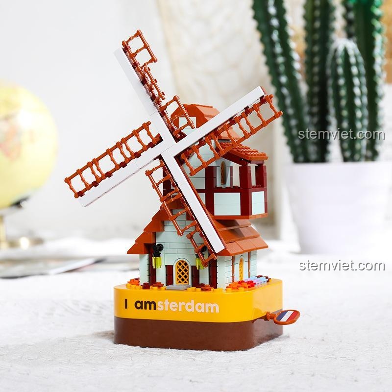 Đồ chơi lắp ráp Hộp nhạc cối xay gió Amsterdam JAKI JK1203, mô hình kiến trúc tinh xảo, rèn luyện tư duy sáng tạo cho trẻ 8 tuổi, giá tiết kiệm.