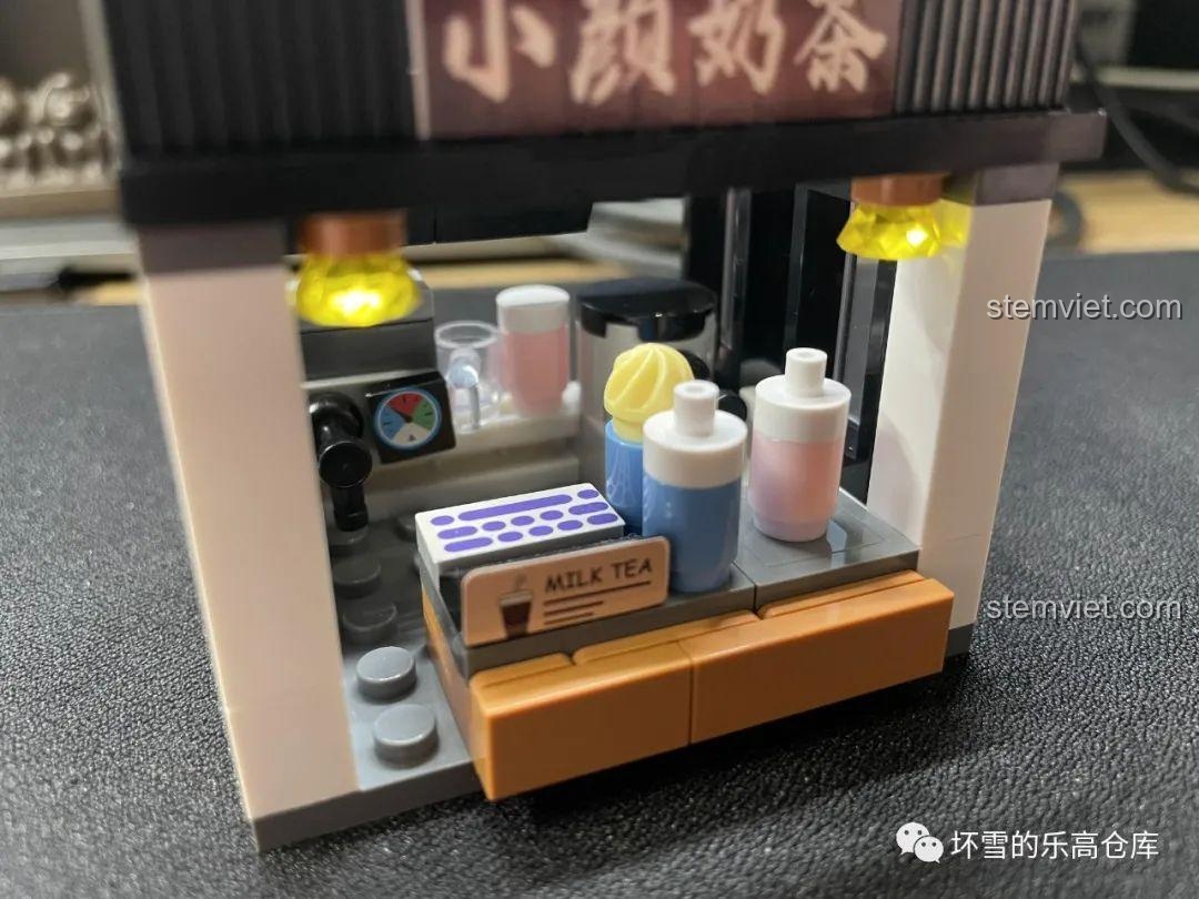 Cửa hàng Trà Sữa Tiểu Nhan JAKI JK2131, mô hình hiện đại trong bộ lắp ghép Phố cổ Trường Sa, đồ chơi mô hình với thiết kế tinh tế.