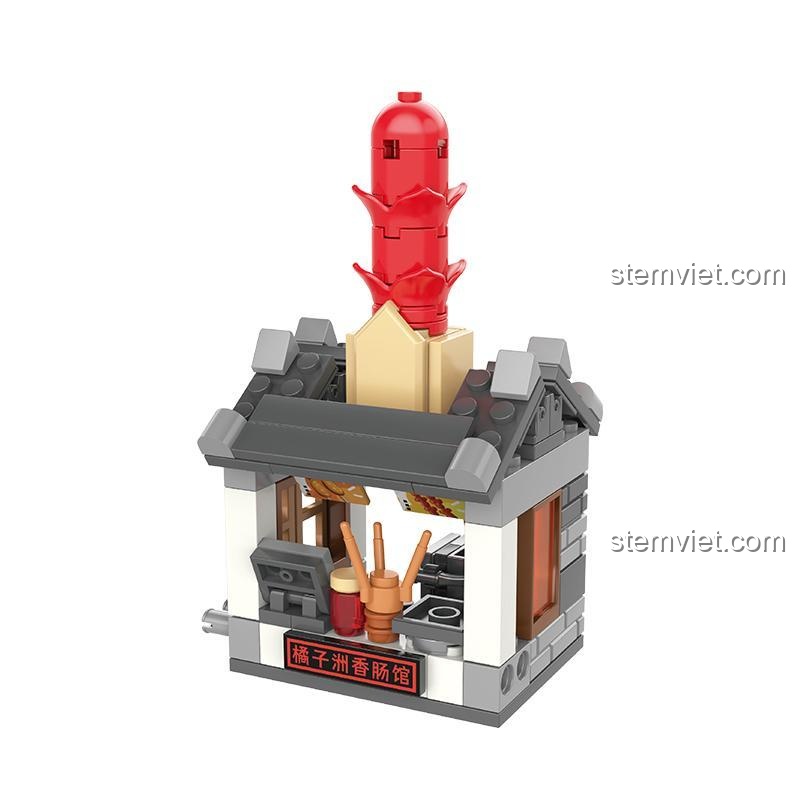 Mô hình Quán Lạp Xưởng Đảo Quýt JAKI JK2131, một phần của bộ lắp ghép Phố cổ Trường Sa, chi tiết sống động, đồ chơi xây dựng chất lượng cao.