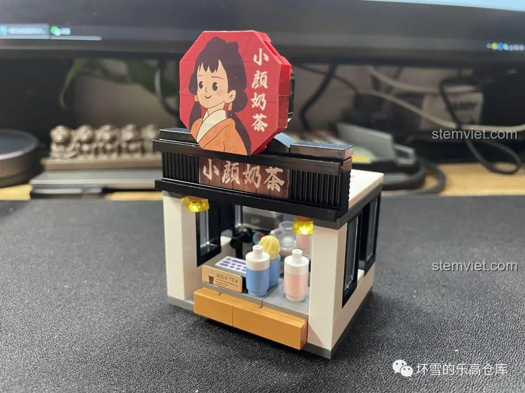 Mô hình cửa hàng trà sữa JAKI JK2137, bộ lắp ghép cửa hàng mini, phong cách hiện đại, quà tặng bé gái.