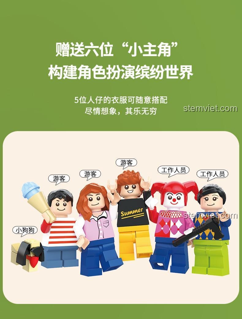 Mô hình Xe điện đụng JK 2180 với 4 xe có vô lăng và quầy bán vé, đồ chơi xây dựng Xe điện đụng cho bé trai và bé gái