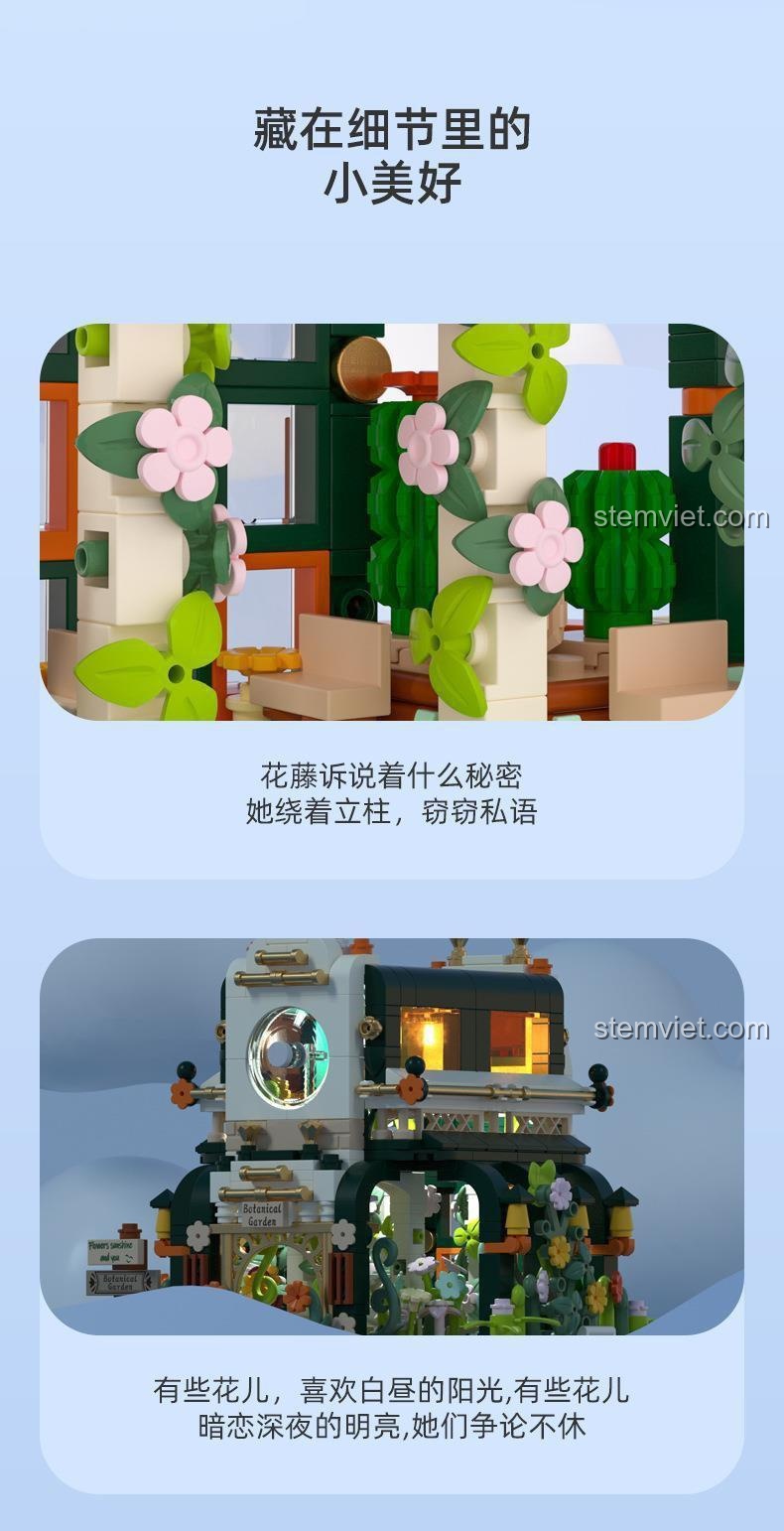 Chi tiết tinh xảo của bộ lắp ghép Vườn Hoa Monet JAKI JK2362 với những bông hoa rực rỡ, độ chi tiết cao.