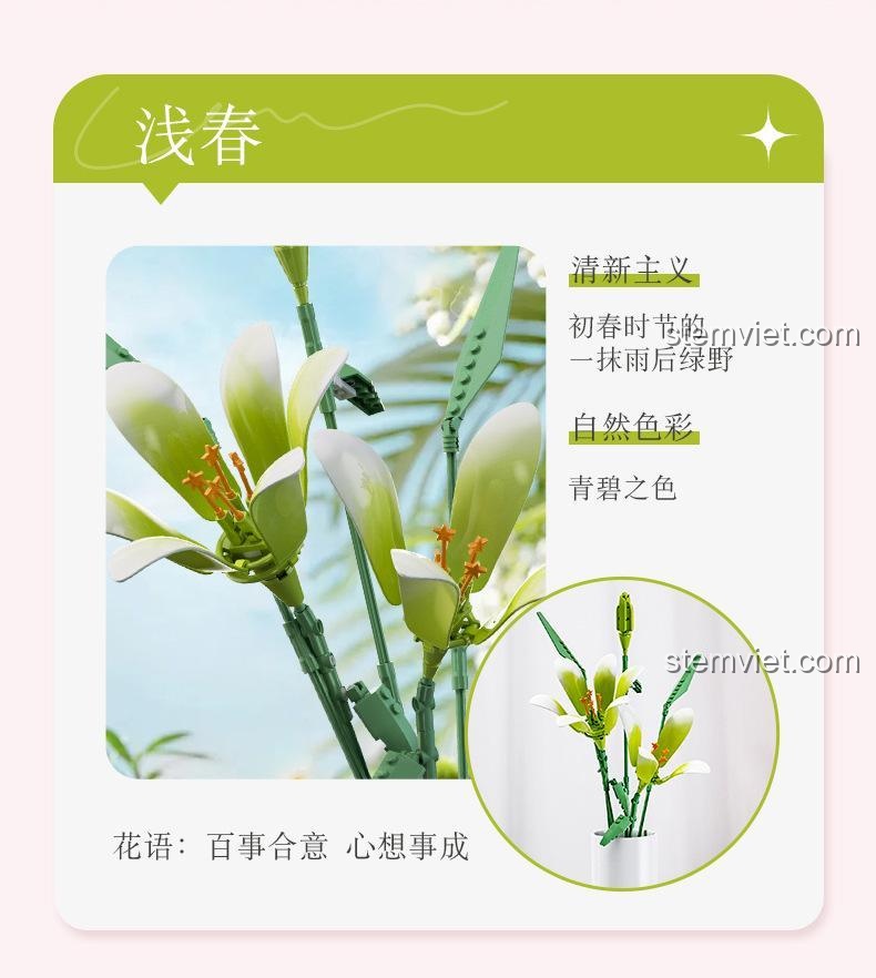 Chi tiết hoa Bách Hợp Sớm Xuân JAKI JK26101, thể hiện sự tươi mới và màu sắc tự nhiên, phù hợp cho con gái 14 tuổi yêu thích sự sáng tạo.