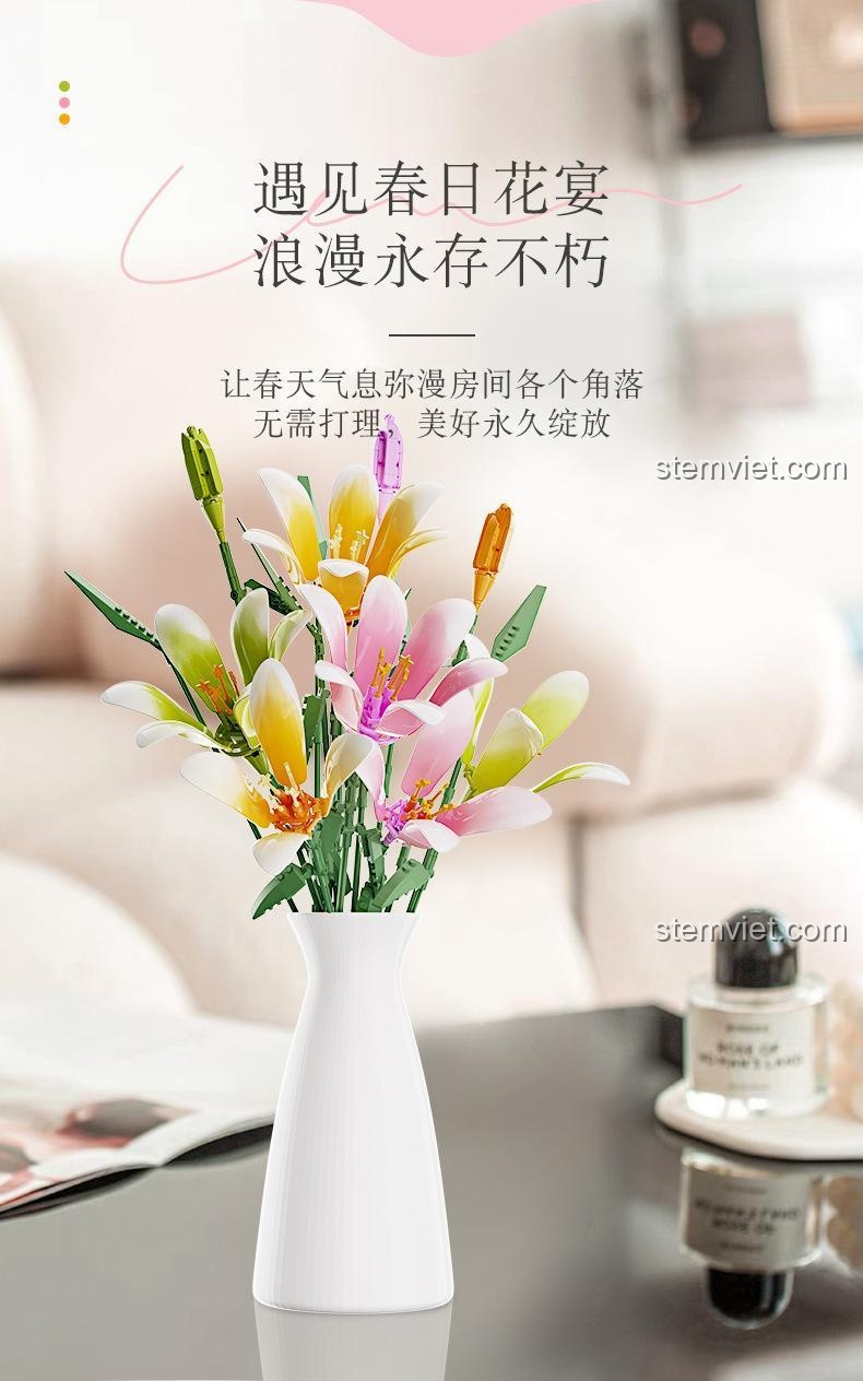 Bó hoa Bách Hợp Sớm Xuân JAKI JK26101 được trưng bày trong không gian sống, tạo điểm nhấn lãng mạn, món quà đáng tiền cho con gái 14 tuổi.