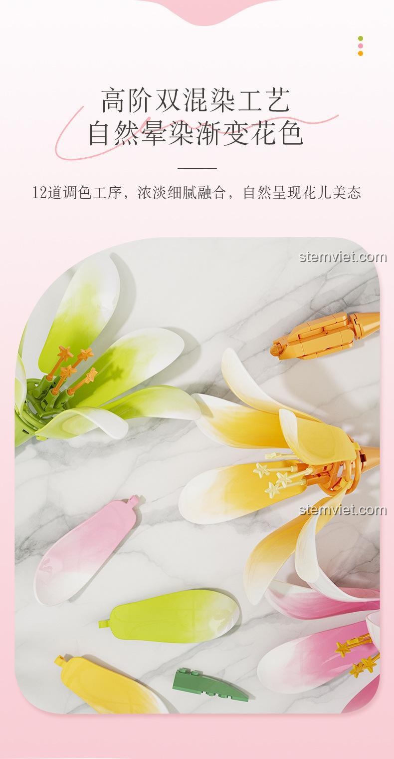 Quá trình tạo màu chuyển đổi tự nhiên trên các mảnh ghép hoa Bách Hợp Sớm Xuân JAKI JK26101, mang lại vẻ đẹp chân thực, chất lượng cao.