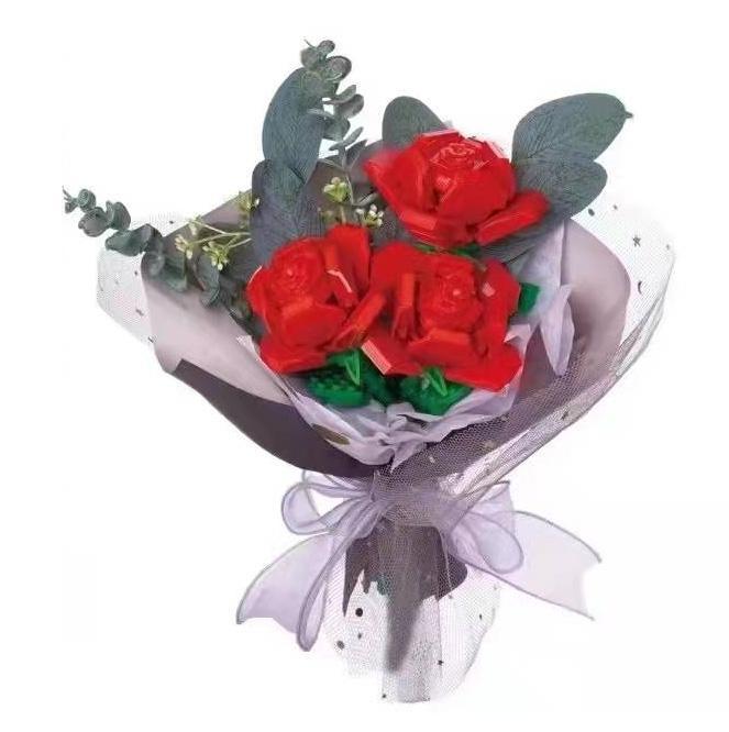 Bó hoa hồng đỏ lắp ghép JAKI JK2685, đồ chơi lắp ghép hoa tươi vĩnh cửu, quà tặng ý nghĩa cho bé gái 6 tuổi