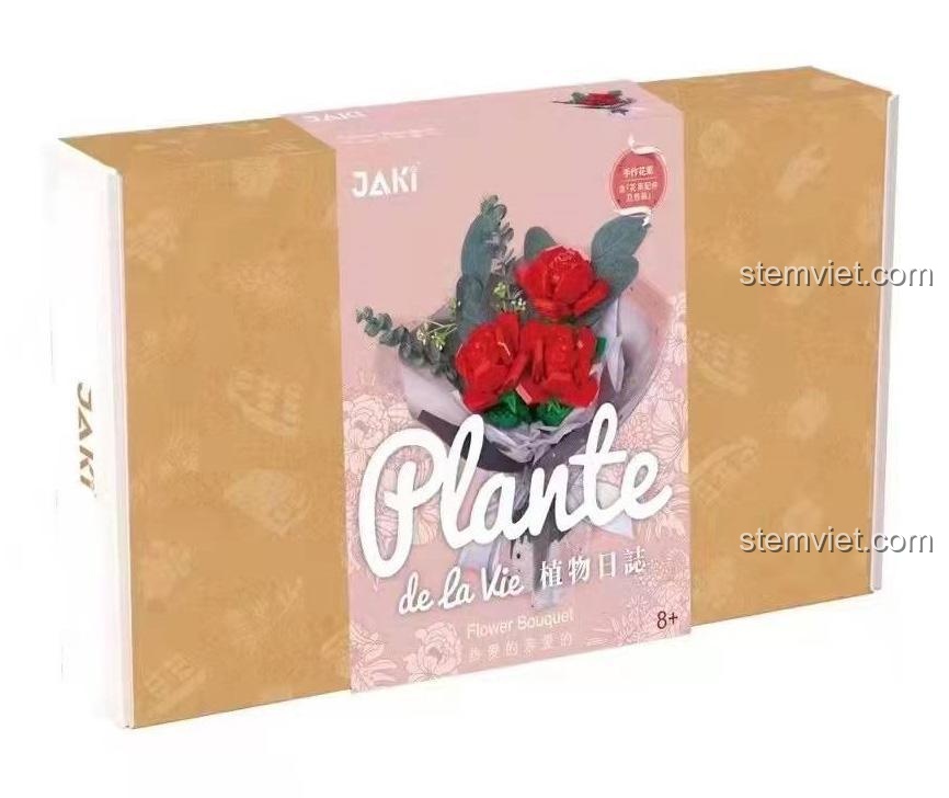 Hộp sản phẩm bó hoa hồng đỏ lắp ghép JAKI JK2685, đồ chơi lắp ghép hoa tươi vĩnh cửu, quà tặng ý nghĩa cho bé gái 6 tuổi