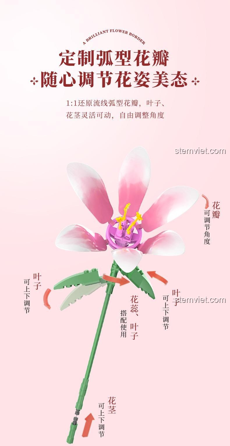Cánh hoa và lá của mô hình hoa bách hợp JAKI JK26953 có thể điều chỉnh linh hoạt, cho phép tạo nhiều tư thế và vẻ đẹp khác nhau.