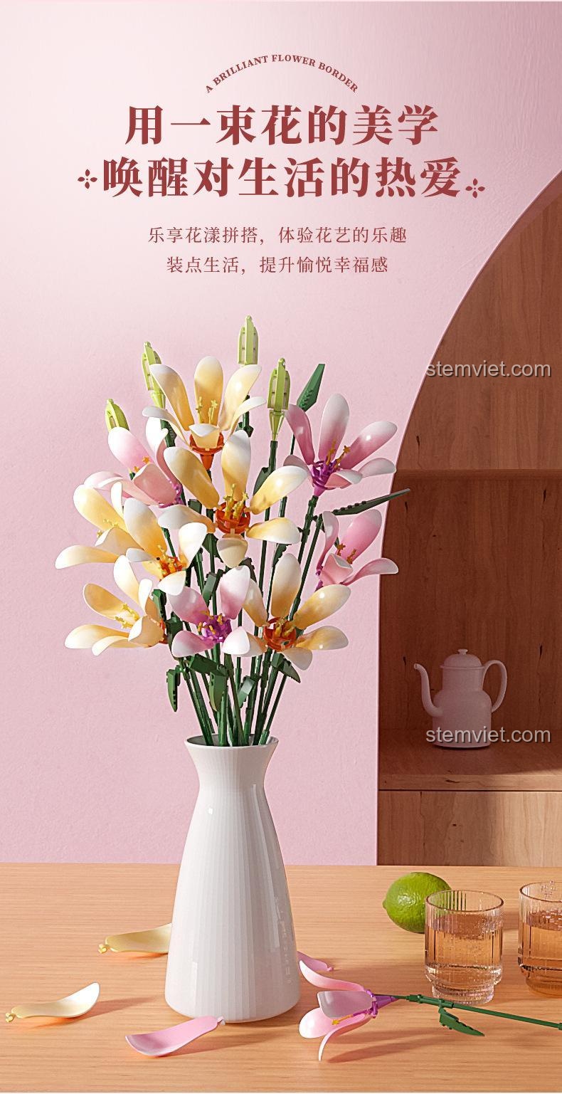 Bó hoa bách hợp lắp ráp JAKI JK26953 mang vẻ đẹp thẩm mỹ, giúp trang trí cuộc sống và nâng cao cảm giác hạnh phúc, là món đồ chơi mô hình lý tưởng.